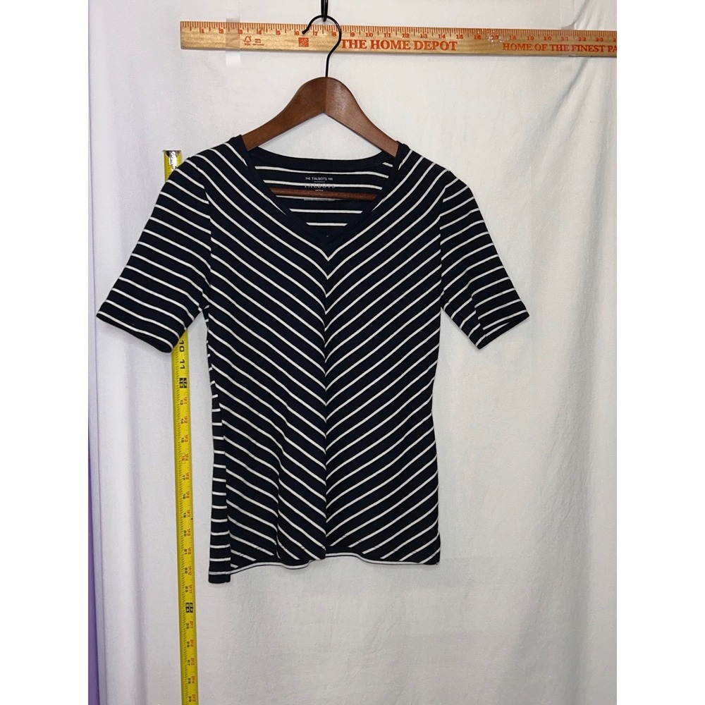 Talbots Petite Womens V Neck Short Sleeve Striped Top Size P